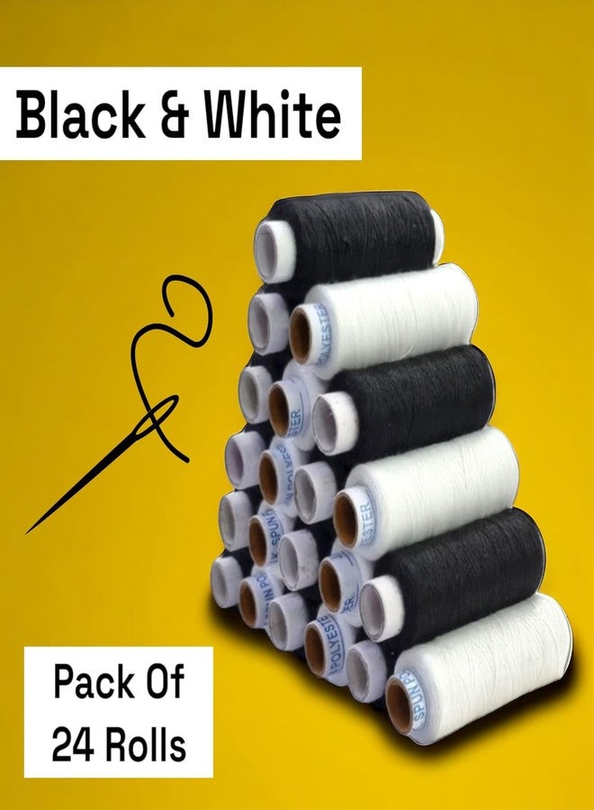 RIANZ Pack of 24 Pcs Sewing Thread Spun Polyester Yarn 300 Meters Each for Hand or Sewing Machines (12 Black & 12 White Color) - Image 2